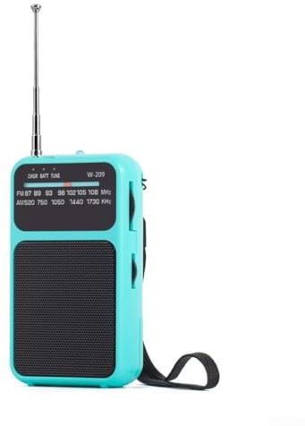 Fickradio bärbar, AM FM liten radio batteridriven med teleskopantenn och hörlursuttag för utomhus och inomhus och nödsituationer (blå)