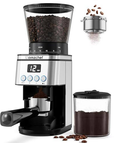AMZCHEF Macina Caffe' Elettrico | Macina Caffe' elettrico Regolabile con 30 Livelli di Macinatura | Macina Caffe' Elettrico per Moka Espresso Professionale | Coffee Grinder con LCD e Timer Digitale