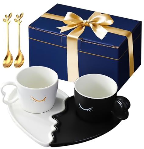 auvstar Tazze per Partner,Bacio Tazze in Ceramica,coppia tazzine caffe lui e lei 200ML,Tazza con Piattino Kiss,Regalo per Matrimoni,Fidanzamenti,San Valentino,Natale e Compleanni (Coppa di coppia)