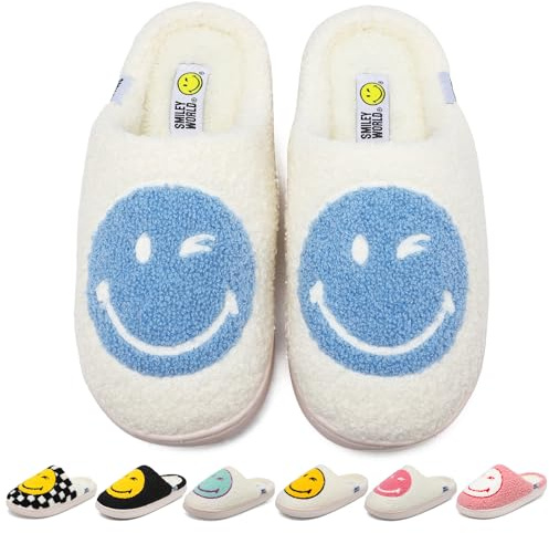 SmileyWorld® Pantofole da casa in peluche da Donna Uomo in Memory Foam Scarpe invernali calde e morbide per interni, blu bianco