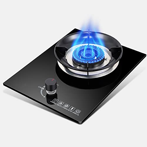 Gas Hob Cooker 5.0KW - Black Glass Kitchen Gas Cooker for Countertop/Built-in Cooking with Cast Iron Portable Hob Ring - Ideal for Kitchen, Restaurant, and Apartments