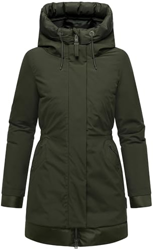 Navahoo Damvinterkappa, varm parkas med magnetisk täcklist och justerbar huva, vinterprinsessa, 14 S–3XL, Mörk oliv, L