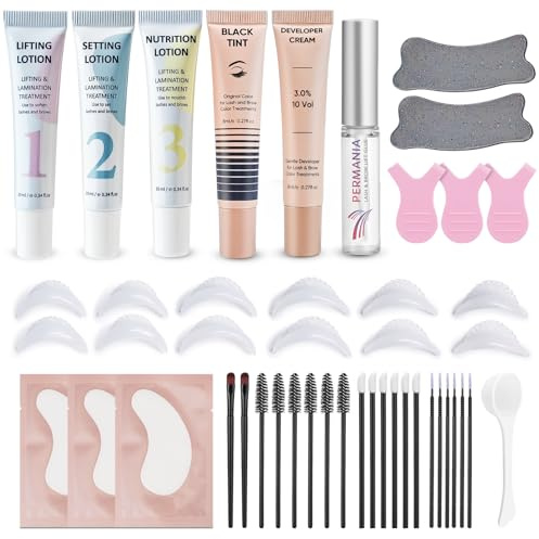 PERMANIA Lash Lift and Tint Kit, Eyelash Perm and Black Kit | 4-in-1 Eyelash & Eyebrow Perm and Black Dye Set, Curling and Tinting Results Last up to 3-4 Weeks, DIY Beauty at Home