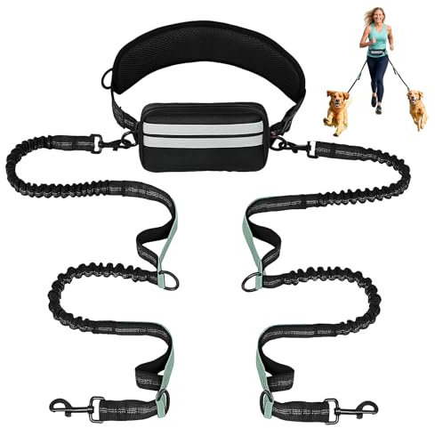 Hand Free Dog Leash with Pouch, Dog Walking Belt Retractable Leash for 2 Dogs with Dual Handles for Running Walking Jogging Pet Belt