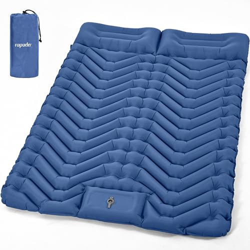ROPODA Double Camping Inflatable Mattress, Ultralight Sleeping Mat for 2 Persons with Pillow,Built-in Foot Pump, Waterproof Sleeping Pad with Carry Bag for Hiking, Backpacking, Traveling(Blue)