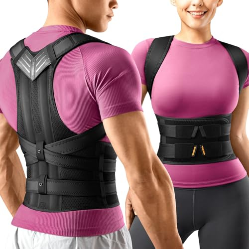 WHCOOL Posture Corrector for Women and Men: Upgraded Back Panel, 15% Longer Design, Back Brace for Full Back Support, Padded Shoulders & Underarm Comfort Straps,Adjustable Shoulder Lumbar Belt,L
