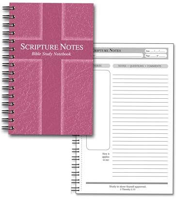 G.T. Luscombe Company, Inc. Scripture Notes, Bible Study, 9 x 5.5 inch, Spiral Bound, 100 Double-Sided Page, Hardboard Cover, Lined Notebook with Prompts and Text Boxes, Rose