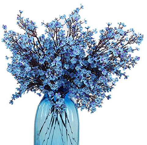 JAKY-Global Babys Breath Fabric Cloth Artificial Flowers 6 Bundle European Fake Silk Plants Decor Wedding Party Decoration Bouquets Real Touch DIY Home Garden(Blue)