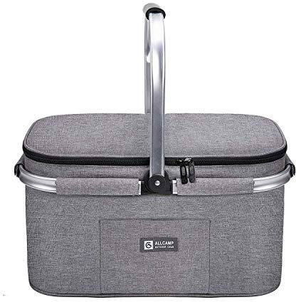 ALLCAMP Groß Faltbar Isoliert Kühltasche - Einkaufskorb Thermo Mit Deckel, Abnehmbarer Picknickkorb 2 Personen, Aluminiumrahmen Kühlkorb, Verdicken Thermokorb - Mit 2 Kühlakkus