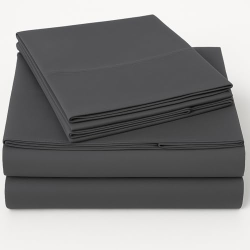 Exotic Linen Queen Size Sheets Set - 4 Piece Set - Hotel Luxury Bed Sheets - Extra Soft - 10 Deep Pockets - Easy Fit - Breathable & Cooling - Comfy -Dark Grey Solid - 100% Cotton Sheets - 4 PC