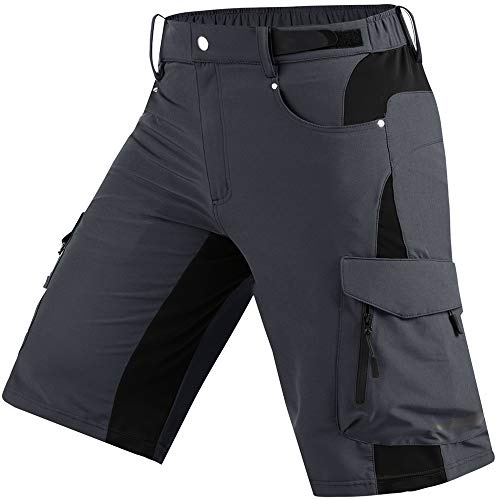 Cycorld Mens-Mountain-Bike-Shorts, Loose Fit with Zippered Pockets, Cycling, Hiking, Cargo, Outdoor Lightweight Shorts (Dark Grey, Large)