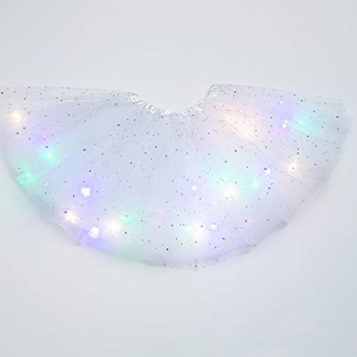 GSDGV Faldas tutú para niñas, falda tutú con luz LED, falda de tutú de tul luminosa, falda de baile LED de princesa, disfraz de baile de ballet para fiesta de Navidad (blanco)