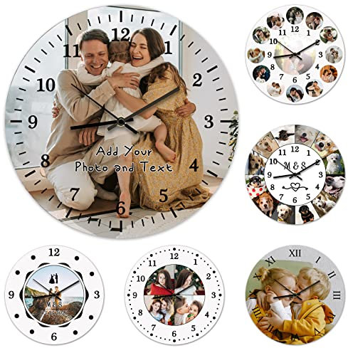 ＨＡＯＡＮＧＺＨＥ Orologio da Parete Personalizzato con Foto, Orologio da Parete Personalizzabile con Foto/Immagine e/o Scritta - Tondo Diametro, per Soggiorno, Camera Letto, Casa, Ufficio, Scuola