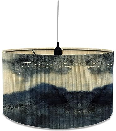 Morbuy Abat-jour en Bambou Style Vintage Imprimé Marbre Diamètre 30cm pour Lampe de Table et de Chevet (Noir)