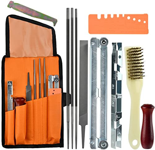 BATINO 11PZ Affila Catena Motosega Affilacatene per Motosega di Lime per Affilatura, Set per Affilatura Catena con Misuratore di Profondità, Custodia, Affilatura di Motoseghe per Affilare