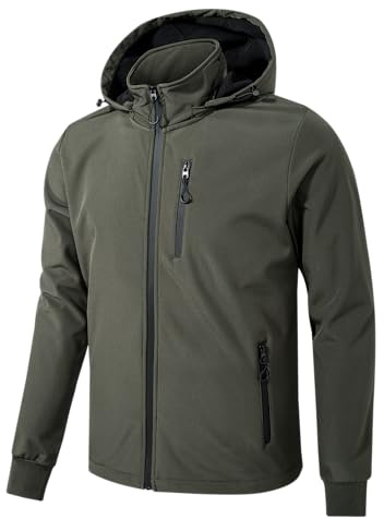TONY BACKER Giacca Jacket Uomo Invernale Softshell Impermeabile Antivento con Cappuccio Giacca Calda Giubbotto Uomo Trekking Casual (M, VERDE-60)