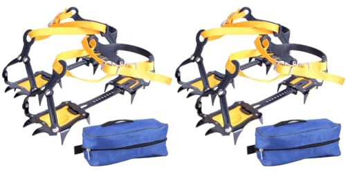 Fiorky Tacchetti da Ghiaccio, Tacchetti da Trazione 2 Paio di Tacchetti da Alpinismo in Acciaio Inossidabile 10 Denti Manopole da Neve Ramponi Antiscivolo con Borsa Il Trasporto Regolabili