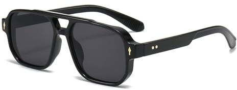 YAMEIZE Occhiali da Sole Retrò Pilot a Doppio Ponte - Rettangolari per Donna e Uomo Stile Classico Quadrato Vintage Occhiali da Protezione UV400 Guida all'aperto