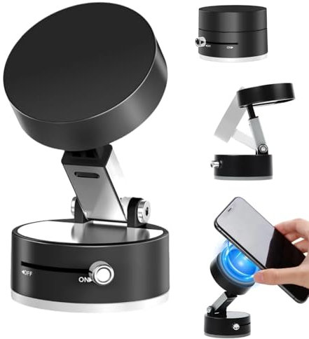 Vacuum Magnetic Suction Phone Holder, 360° Rotatable Suction Cup Phone Mount Retractable Folding Mobile Phone Stand Magnetic Cell Phone Holder for Smooth Surface Car Smart Automatic (D)