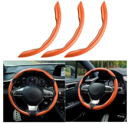 Mandark 3PCS Carbon Fiber Car Steering Wheel Cover, Anti-Skid Leather Vehicle Segmented Steer Wheel Protector, Auto Interior Protection Guard Accessories, Universal for Most Cars (Orange)