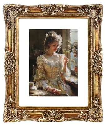 YUXINFRAME Vintage picture frames 8x10 gold Antique Photo frame with Mat 6x8 Ornate picture frames with Acrylic Glass Baroque Tabletop Wall Hanging Home Decor poster frames