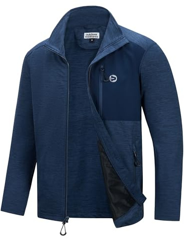 Outdoor Ventures Men's Sport Cardigan Multifunctional Knitted Cardigan Sweater Full Zipper Fleece Jackets Lightweight Leisure Sweatshirts for Outdoor and Casual Blue Heather/blue XL
