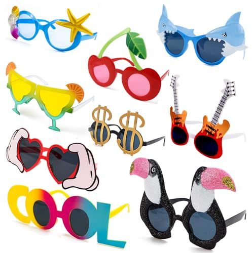 BINYI Occhiali Festa Occhiali da Sole Divertenti per Festa Hawaiian Tropicale Occhiali Hawaiani da Spiaggia per Adulti Bambini Accessori di Scena per Feste in Spiaggia Estiva 9 Paia