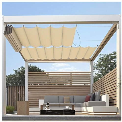 Sonnensegel Retractable Wave Sun Shade,Terrassenüberdachung, Versenkbare Pergola Überdachung, Schiebedraht Markise Welle, Segel Atmungsaktiv Sonnenschutz Stoff für Garten Hinterhof,Beige,3x9m