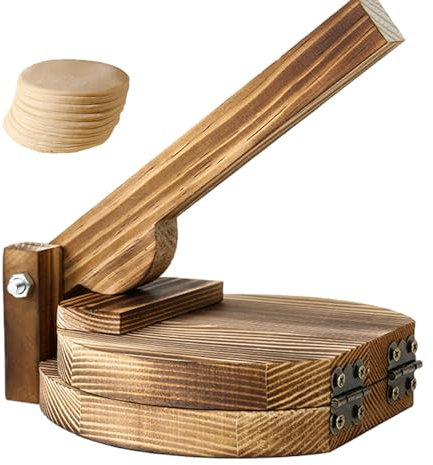 Press de tortilla en bois, 6 pouces autour du presseur de tortillera mexicain avec une longue poignée pour la cuisine à domicile (couleur en bois)