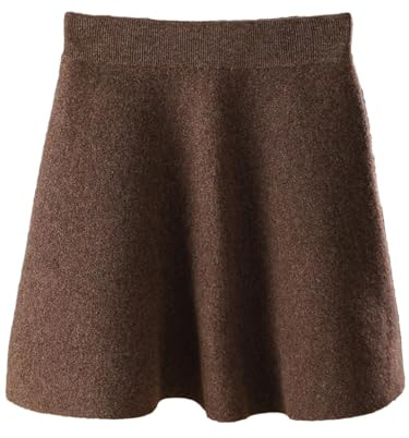 Mini jupe en laine pour femme, taille élastique, style décontracté, trapèze, jupes tricotées, marron, Taille unique