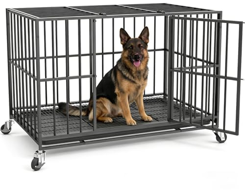 48 in Heavy Duty Dog Crate for Large Dogs, Dog Kennel Indoor with Removable Tray and Lockable Wheels, Easy to Clean, XL Dog Cage for Large and Medium Dogs