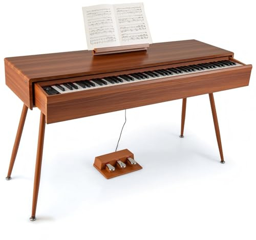 KOMFOTTEU Piano Digital de 88 Teclas Pesadas, Teclado de Piano Electrónico con 800 Sonidos y 600 Ritmos, Teclado Digital con Atril y 3 Pedales, Grabación/Reproducción