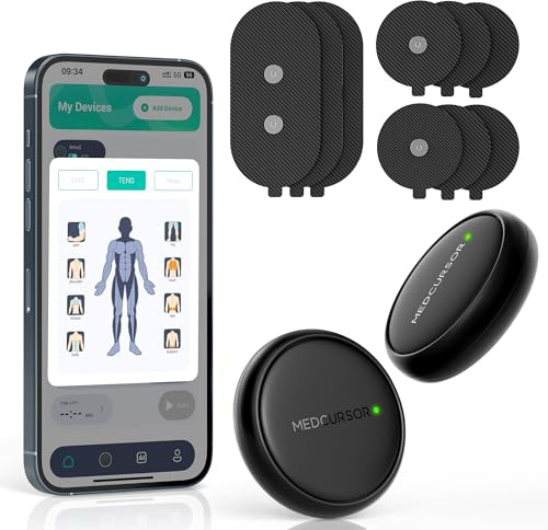 Medcursor Estimulador muscular TENS — Dispositivo EMS inalámbrico 3 en 1 de doble canal, con control por aplicación y memoria de sesiones, 25 niveles de intensidad (Negro)