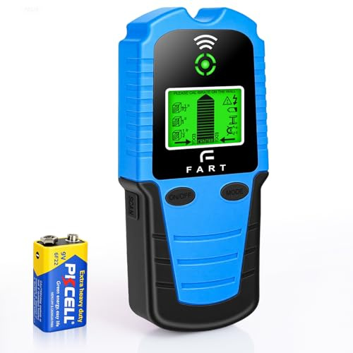 Rilevatore Tubi e Cavi Elettrici 5 in 1, Cercamontanti per Legno e Metallo, Rilevatore Fili Sotto Tensione, Scanner da Parete con Foro di Marcatura, Display LCD e Livella (Blu)