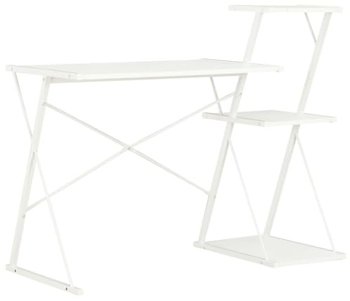 Générique Bureau avec étagère Blanc 116x50x93 cm, Bureau Moderne combiné avec étagère spacieuse, Poste de Travail pour Ordinateur et Accessoires, Rangement pour Livres et dossiers,