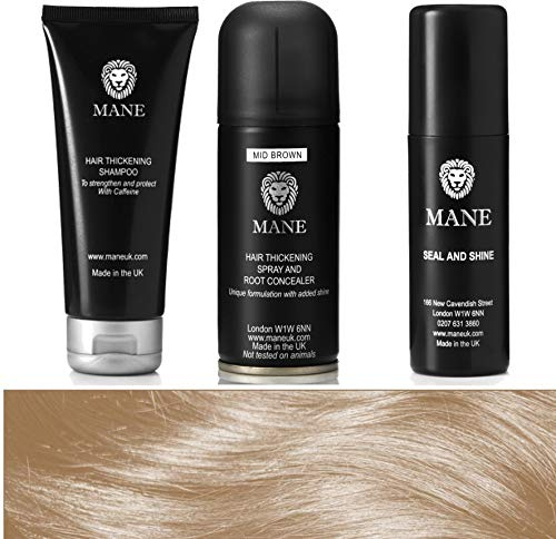 Mane Hair Thickener, Shampoo and Shine finishing spray Travel Pack 100 ml (Medium Brown)