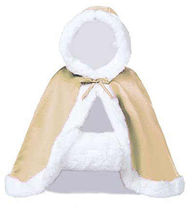 BEAUTELICATE Mantello con Cappuccio Donna Mantella Corto Pelliccia Sintetica Rosa da Sposa con Mano Muff per Matrimonio Invernale Hallween Natale Carnevale Cosplay (Champagne, Taglia Unica)