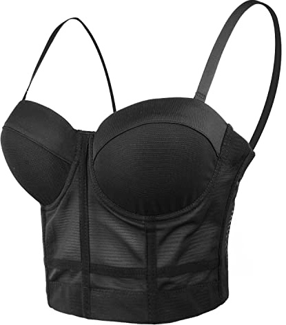 ELLACCI Women's Mesh Bustier Crop Top Push Up Corset Tops Bra Black Small