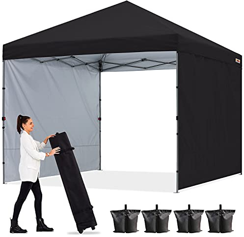 ABCCANOPY Easy Pop up Canopy Tent with 2 Sidewalls for Outdoor Sun Blocking or Rain Protection, 8x8, Black