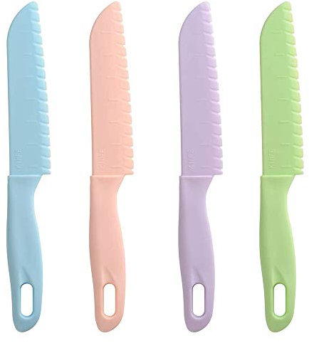 Couteaux de Cuisine en Plastique,4 Pack Couteaux de Sécurité pour Enfants Couteaux à Légumes en Nylon pour Pain Salade de Laitue Sans BPA