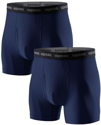 LAPASA Calzoncillos Bóxer Deportivo Hombre (Pack de 2) Secado Rápido y sin Olores Calzoncillo Ligero para Viajar Ropa Interior Senderismo Viaje Sport Transpirable M16 M Azul Marino