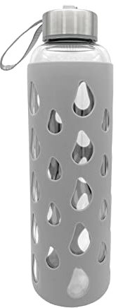 GEDALABELS Trinkflasche Silikon steingrau 500ml Glas | Glasflasche | Flasche | Glas | Schule | Unterwegs | Reisen | Sport | Trinken