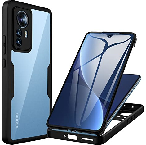 CENHUFO für Xiaomi 12 Pro Hülle, (Nicht Xiaomi 12) 360 Grad Schutzhülle Stoßfest Panzerhülle mit Eingebautem Displayschutz Robust Bumper Full Cover Case Handyhülle für Xiaomi 12 Pro 5G - Schwarz