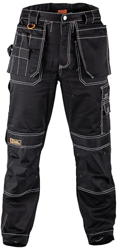 Black Hammer Lightweight Work Trousers for Men Cargo Pants with Knee Pad Pockets Construction Zilla Black (36W / 31L)