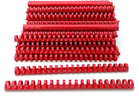 Alevar Dorsi in Plastica a Spirale per Rilegatura, 21 Anelli Diametro 19 mm, Formato A4, Capacità da 121 a 150 Fogli, Colore Rosso, Confezione da 100 Pezzi