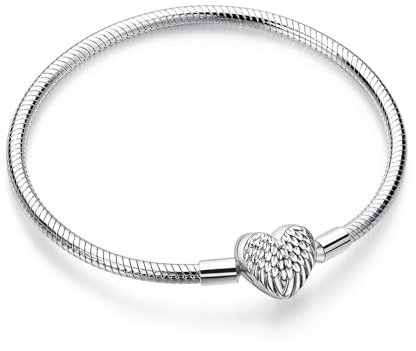 Jokmeo Damen-Armband aus 925 Sterlingsilber, Moments-Schlangen-Gliederarmband für Pandora, kompatibel mit Charm-Anhängern, passend für Frauen und Mädchen(Flügel,21cm)