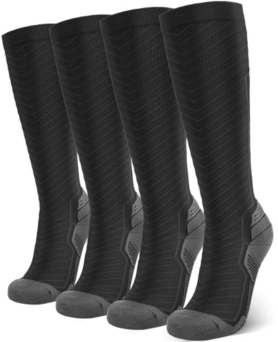 SONORAN 2 Pairs Compression Socks for Men & Women 20-30 mmHg Graduated Compression Socks Knee High Best Support for Running, Travel, Athletic XXL （Black Gray）