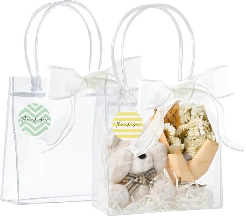 Socluer 16 Stück Klare Geschenktüte mit Griffen, 15 x 16 x 7 CM Durchsichtige Plastiktüte Wiederverwendbare Geschenke Verpackungen für Party Geburtstag Hochzeit