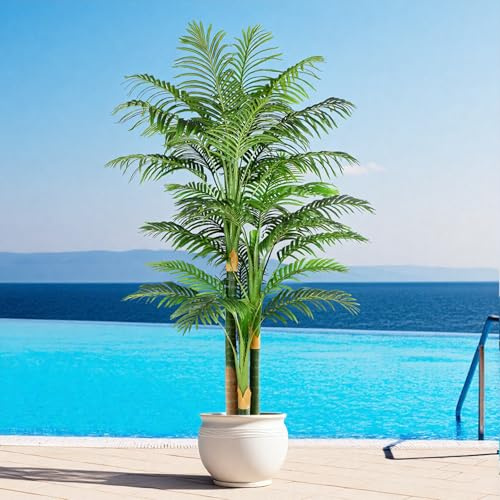 Keeplush Palmier Artificiel Triple Doré 200cm Haute, Palmier Artificiel Exterieur, Arbre Artificiel Exterieur ou Intérieur pour Maison Chambre Bureau Salon Balcon Jardin Décoration (1Pack)