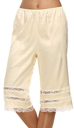 FeMereina Women's Lace Trim Culotte Slip Snip-it Pettipants Bottom Split Skirt Bloomers Lingerie Satin Pant Slip